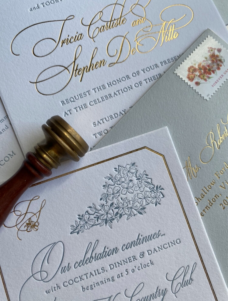 Elegant wedding invitation with custom calligraphy