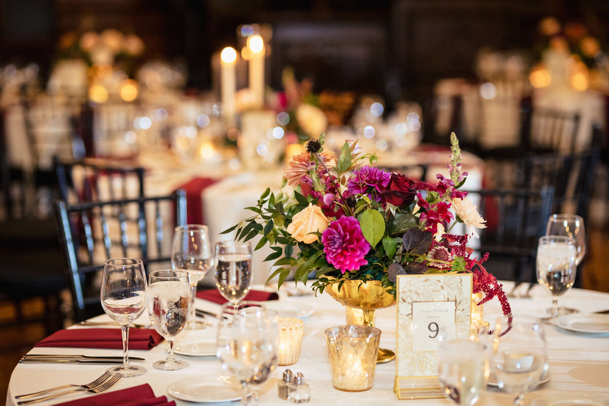 PhiladelphiaCollege Of Physicians Wedding Reception Red Round Table Setting