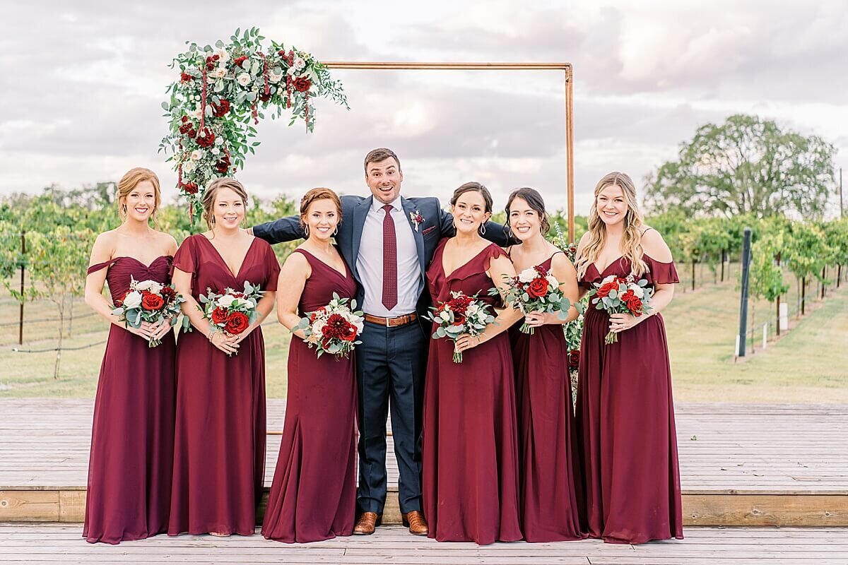 Bridal Party Portraits at the Weinberg at Wixon Valley in Bryan Texas photographed by Alicia Yarrish Photography