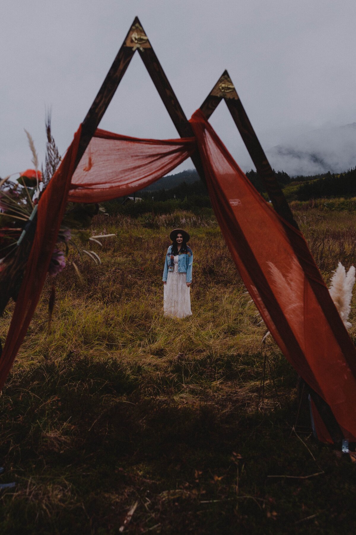 A bride makes her way to the altar during an elopement
