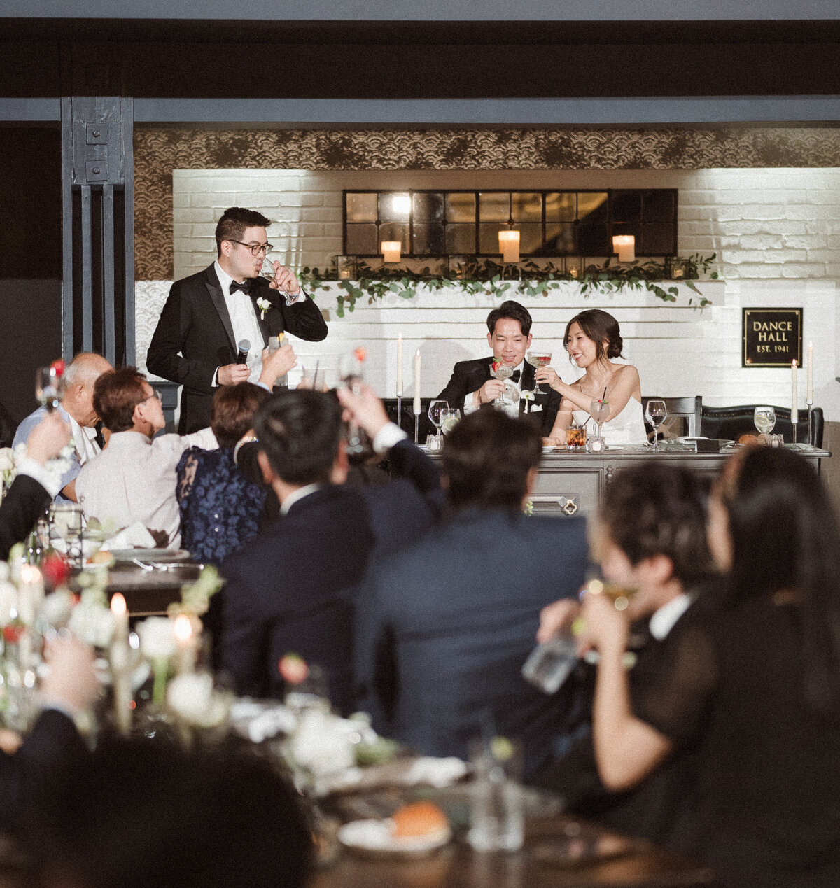crowd reaction to speeches at wedding reception - park loft NJ
