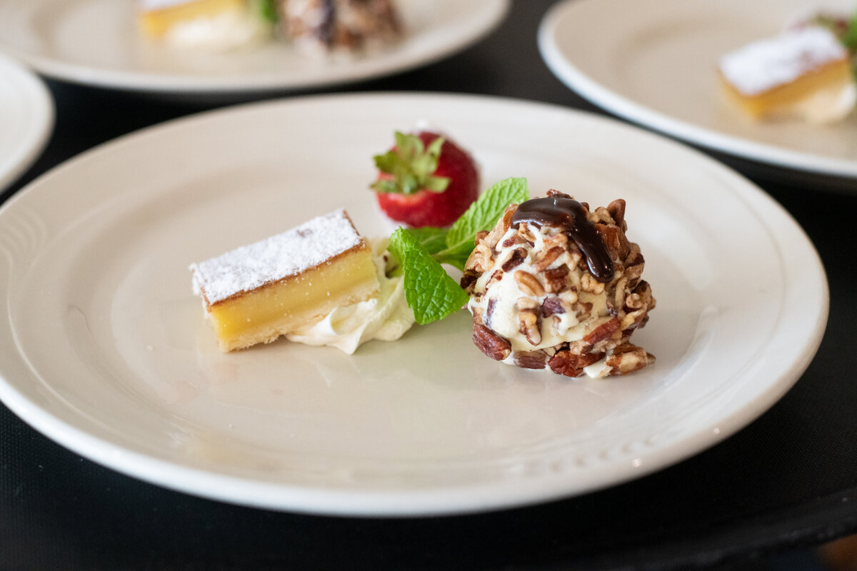 dessert on a white plate fairlawn country club