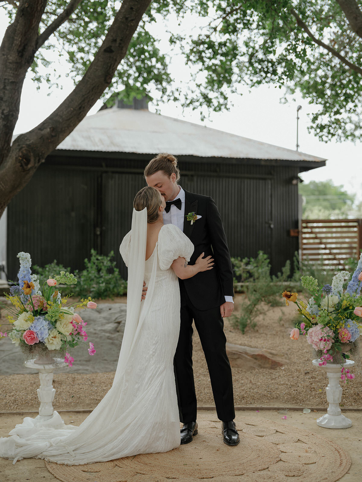 Retro motel chic wedding ceremony at Bodega Los Alamos - 75