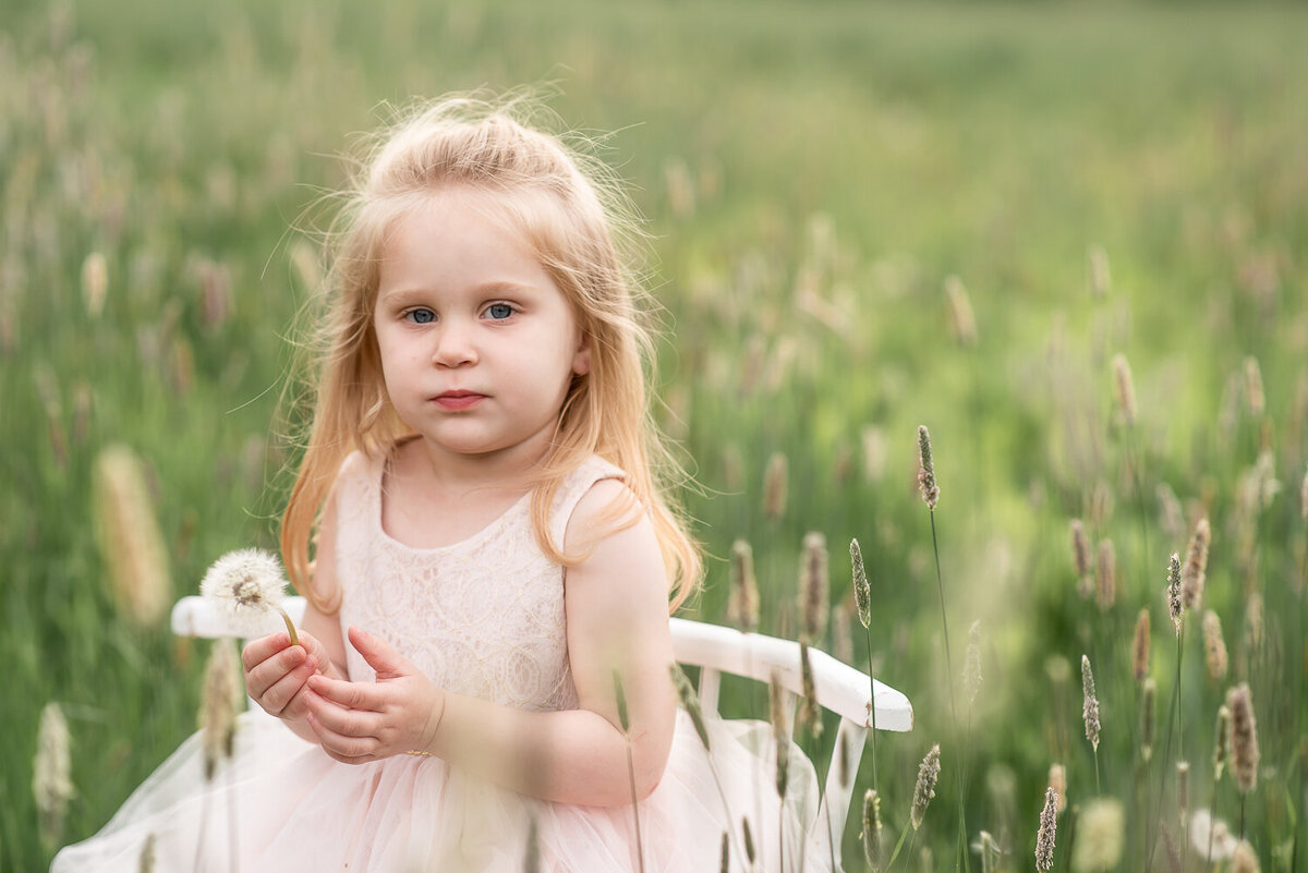 Little girl looking at the camera in field of tall grass in Litchfield, CT |Sharon Leger Photography | Canton, CT Newborn & Family Photographer