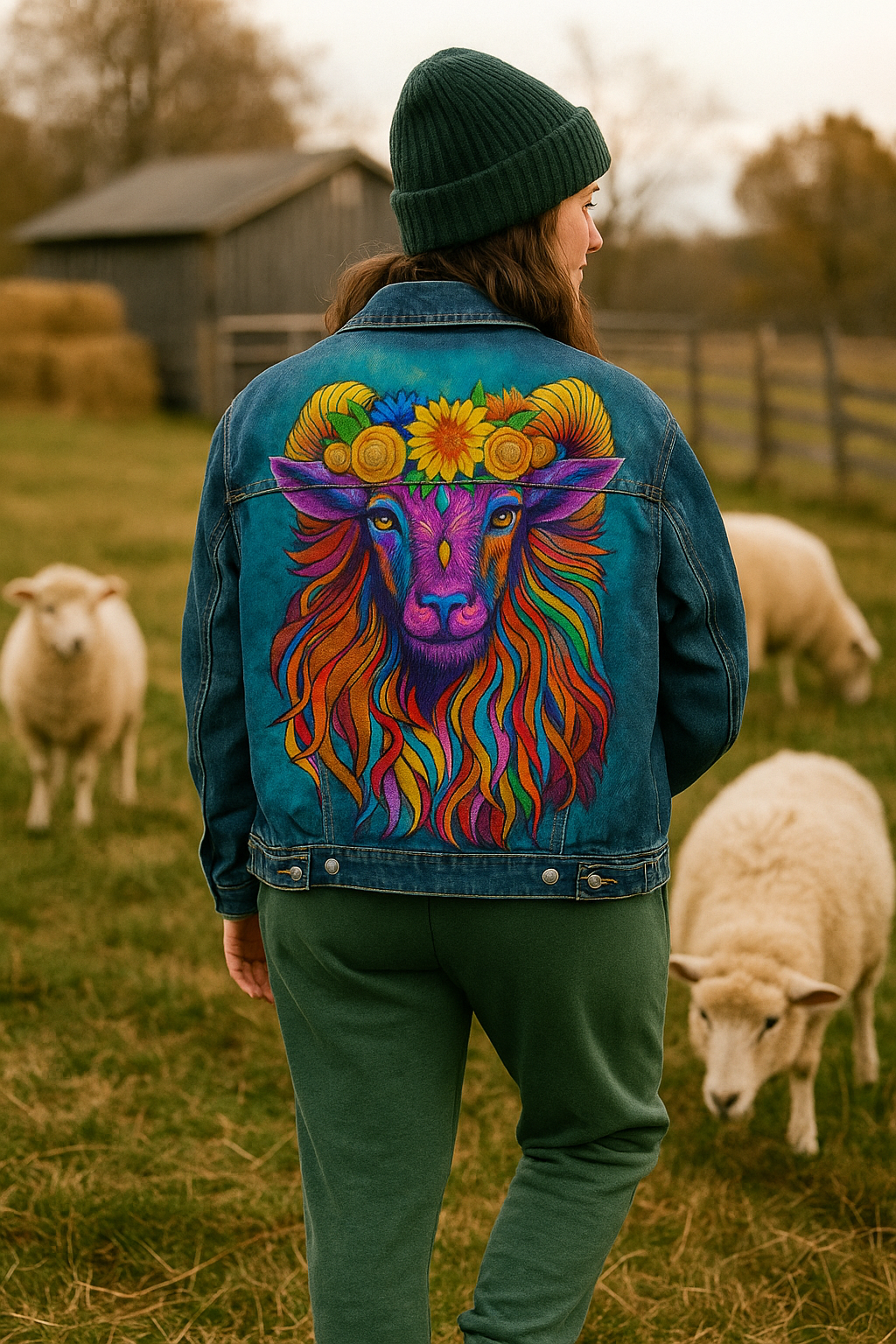 Colorful Ram Custom Painted one-of-one Jean Jacket