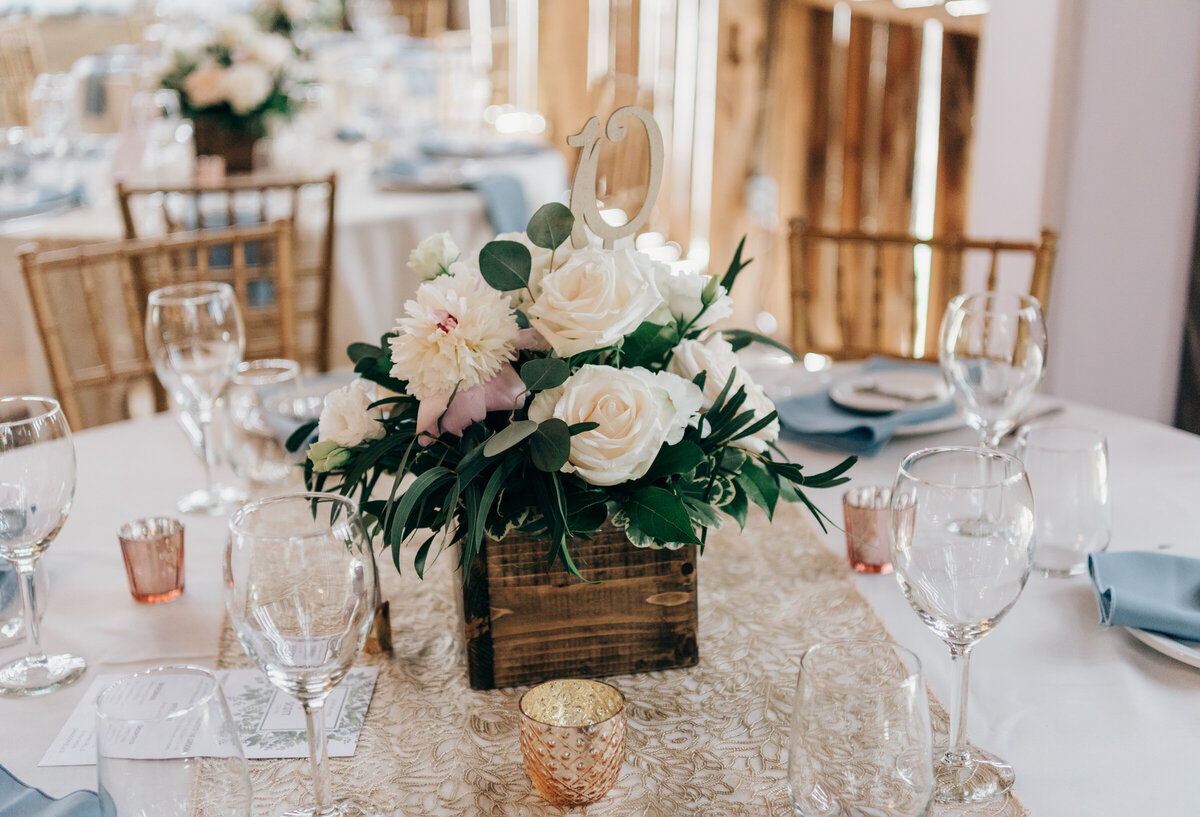 Elegant floral and wood wedding dinner table numbers