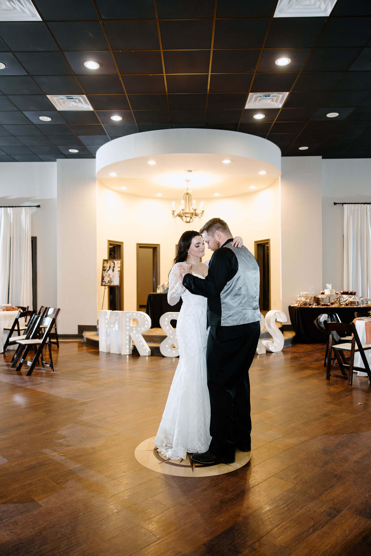 Private last dance at end of wedding reception at the Landing event Center on wedding day