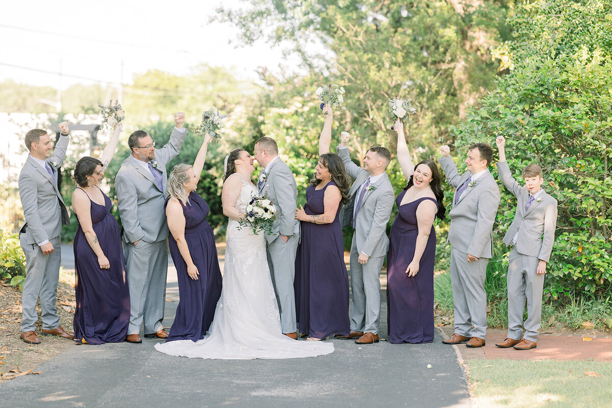 Bridal Party cheering for C & T at the Thompson House & Gardens, Bogart GA