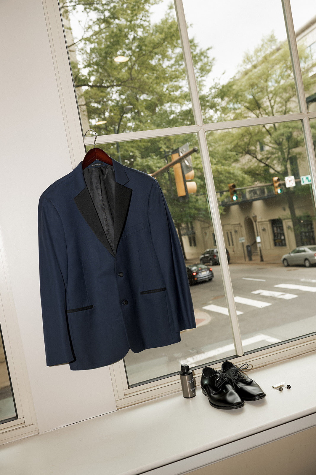 navy suit wedding details city venue