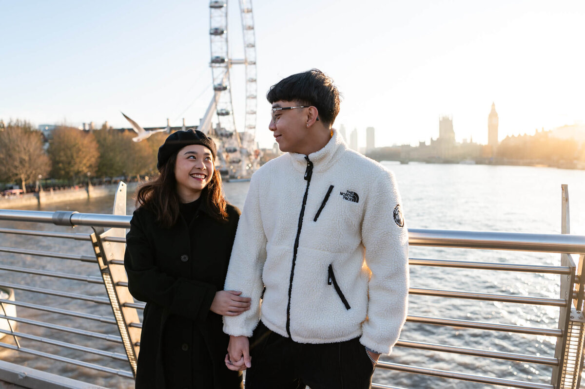 Chloe Bolam - London Engagement and Couple Photographer - Big Ben London Eye Engagement - London Golden Hour Couple Photoshoot - S & L - 10.12.22 - 6