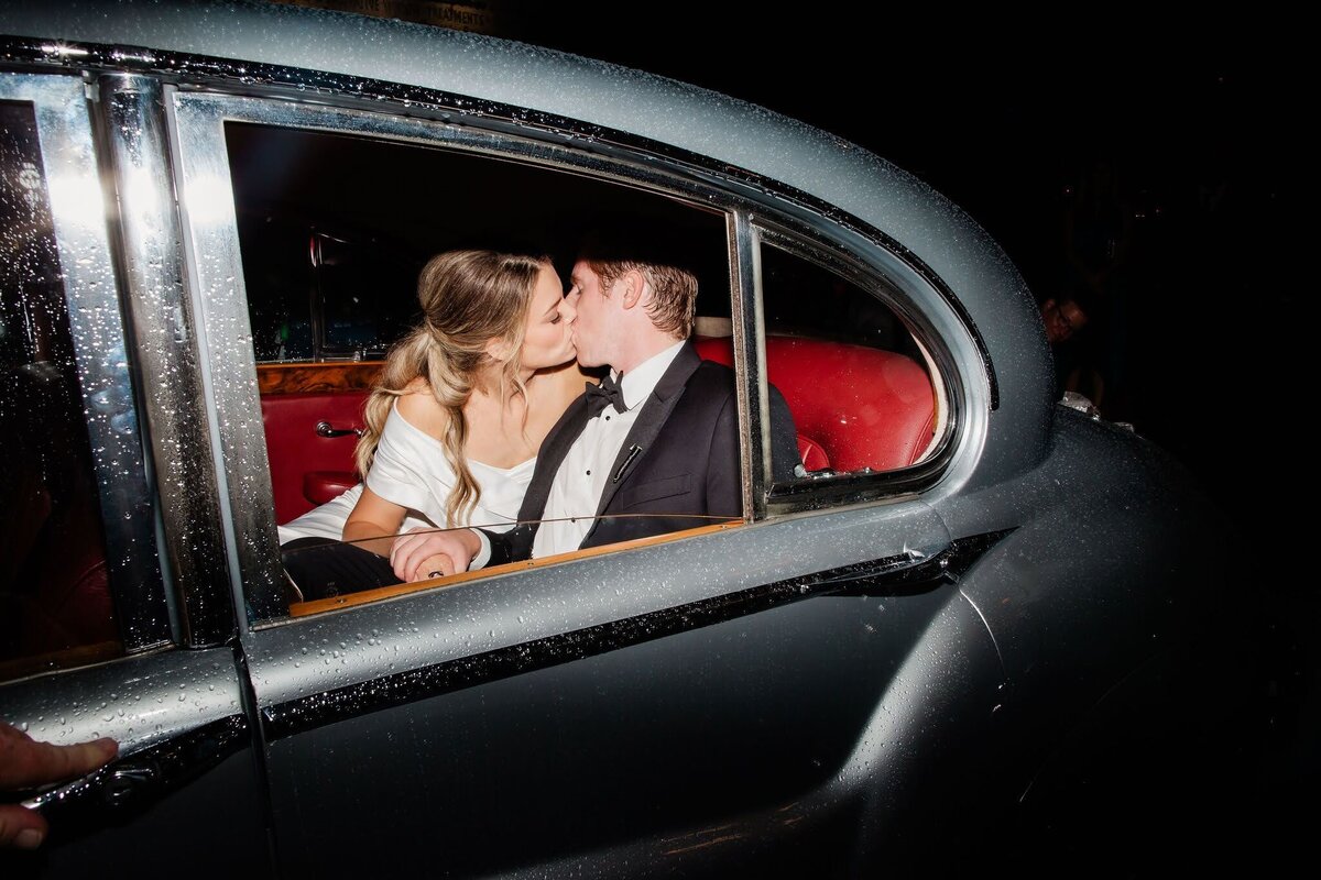 Vintage getaway car wedding send off