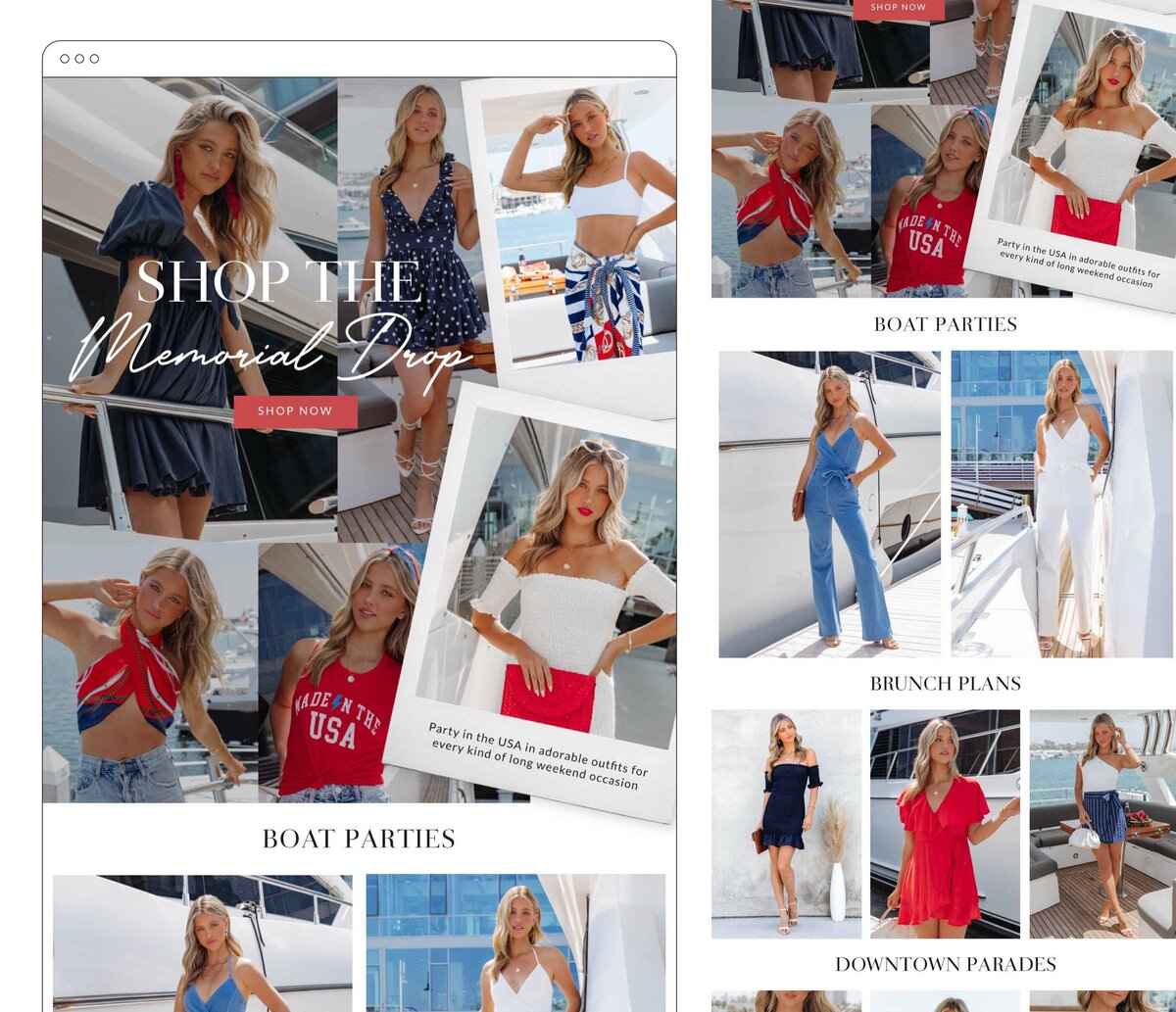 An email design for a fashion e-commerce brand for Memorial day