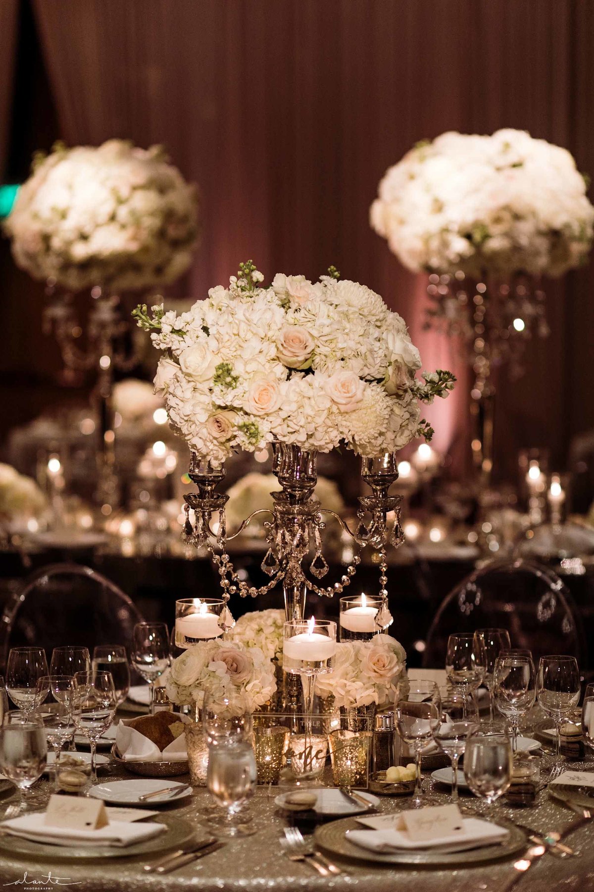 Candlelight and sparkle were the key for warmth at this winter wedding.