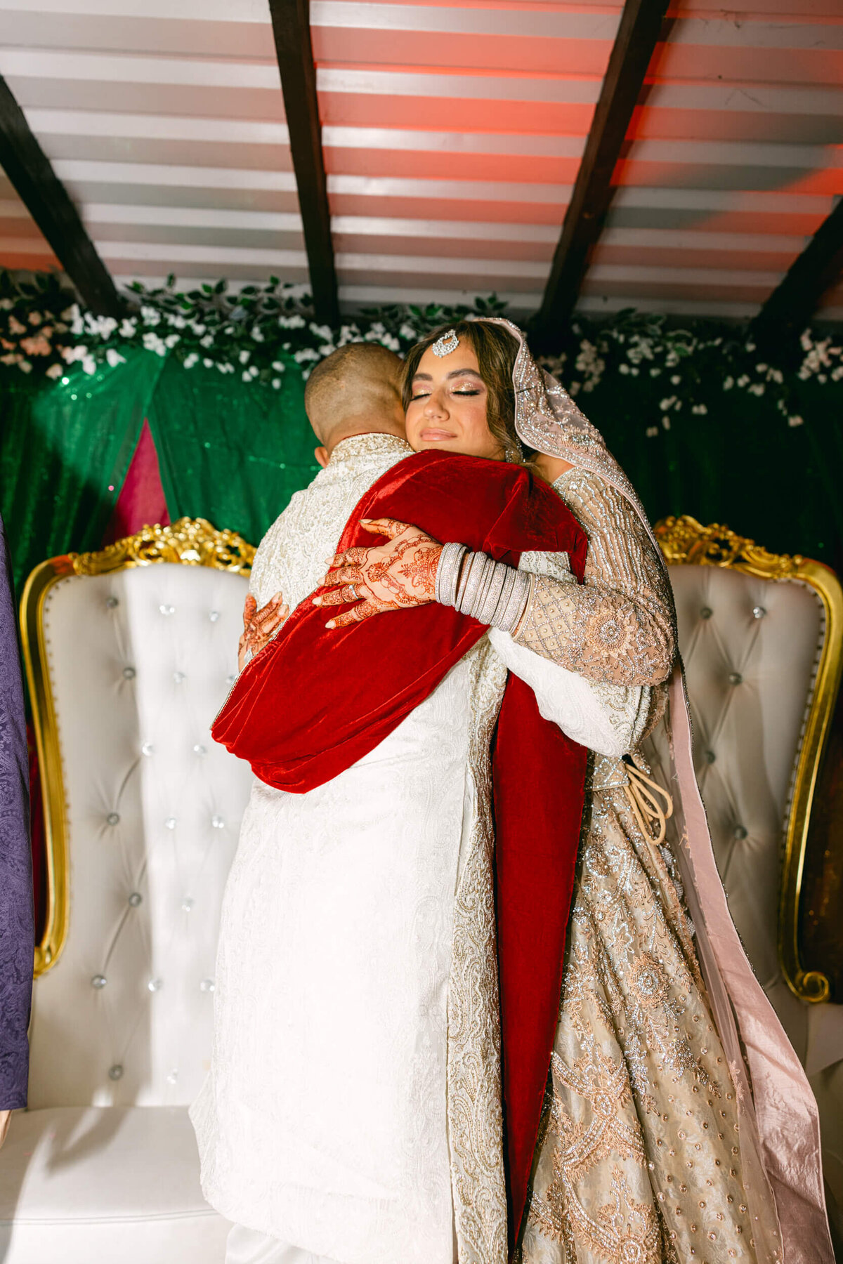 A wedding photo of the couple hugging each other before the ceremony in Dublin Ireland