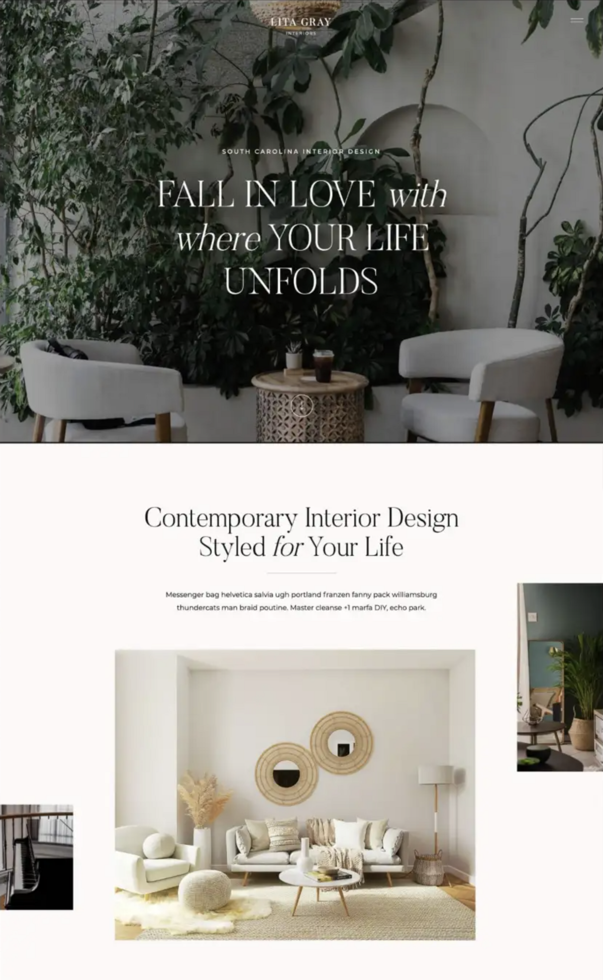 Home page of the Lita Grey Showit template from TONIC Site Shop
