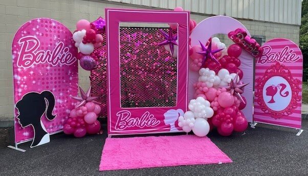 hot pink Barbie balloon installation