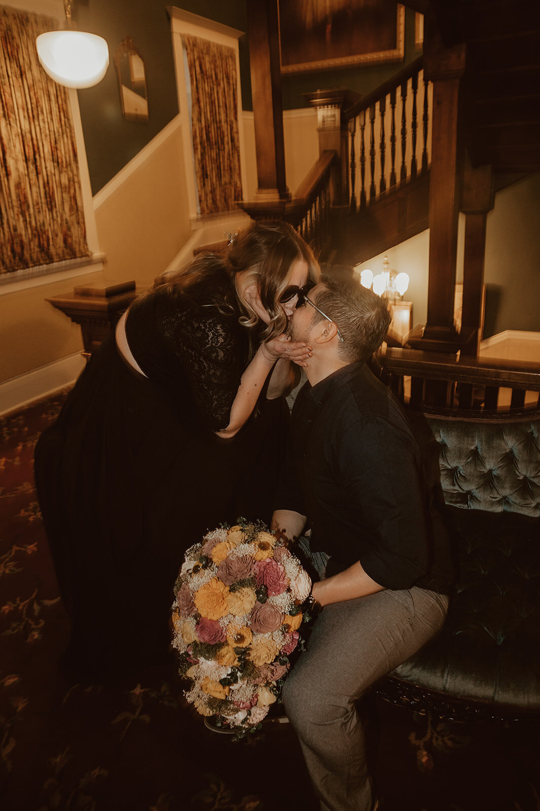 grunge elopement in moody hotel