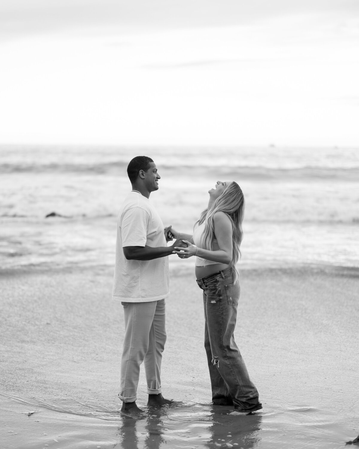 black and white candid maternity photo