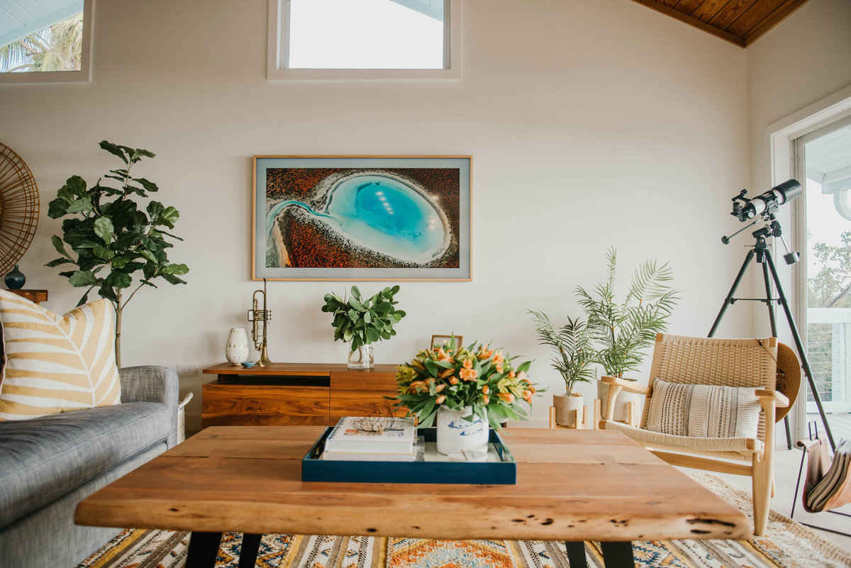 Bright Modern Coastal Boho Living Room by S. Fl based SOL Y MAR INTERIORS