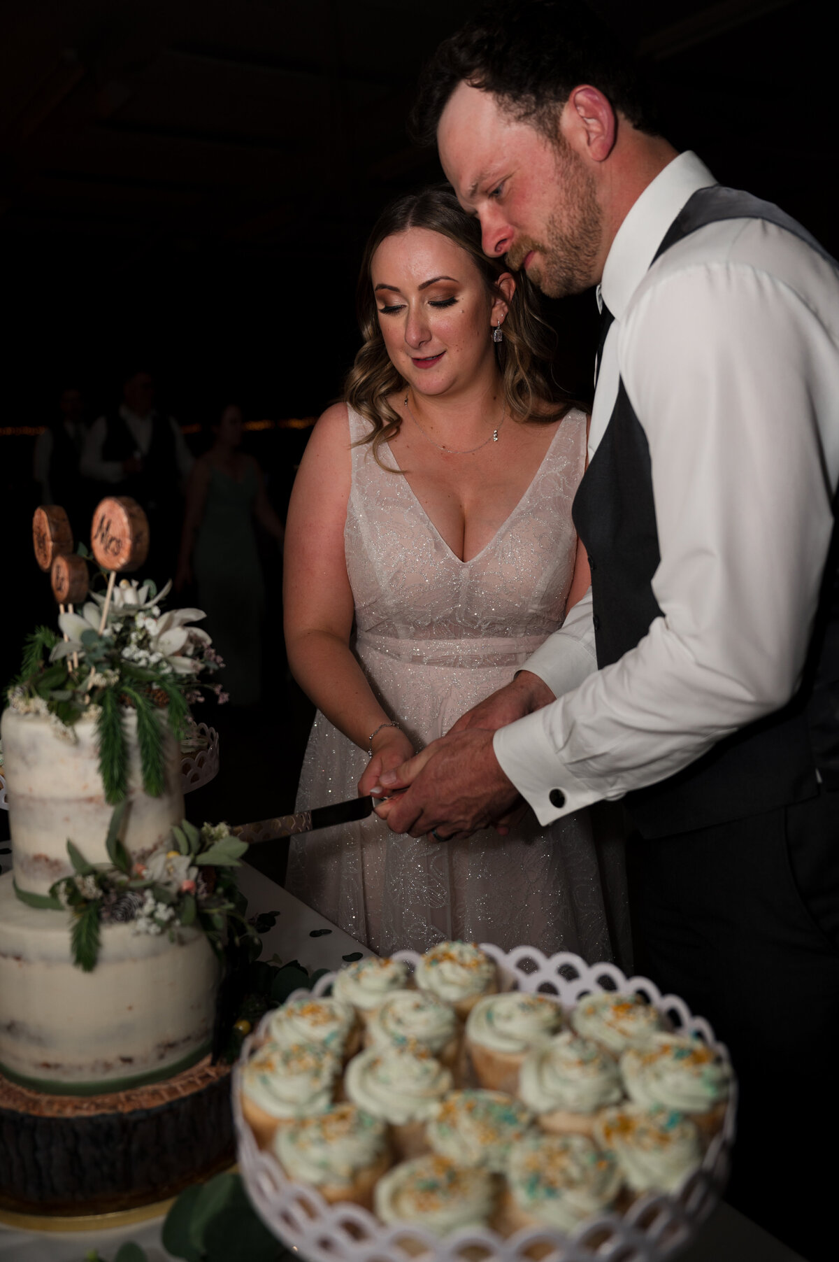 wedding couple cutting their cake