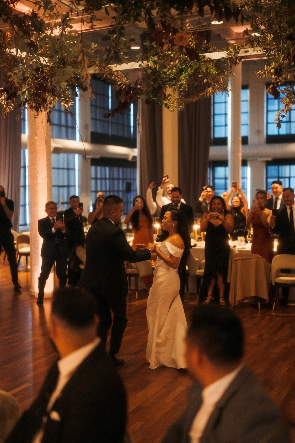 Terra Gallery San Francisco Hanging Floral Installation Fall Wedding