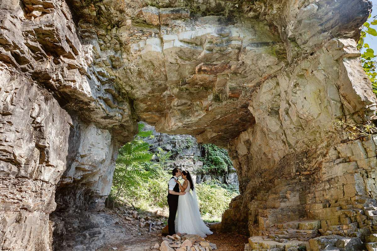 A couple looking at the view at Jewell Hollow in Shenandoah National Park during their elopement. Shenandoah Elopement photographer
