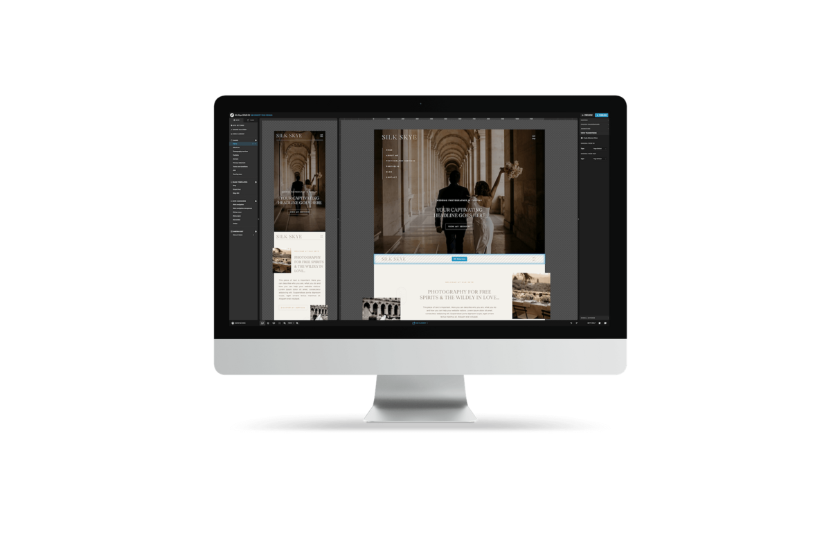 Interface of the Showit website builder