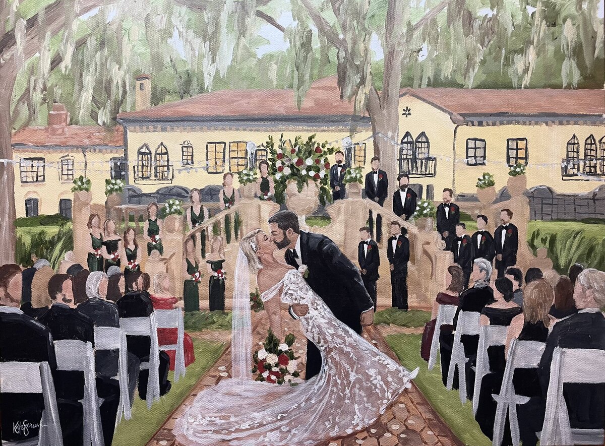 painting of bride and groom