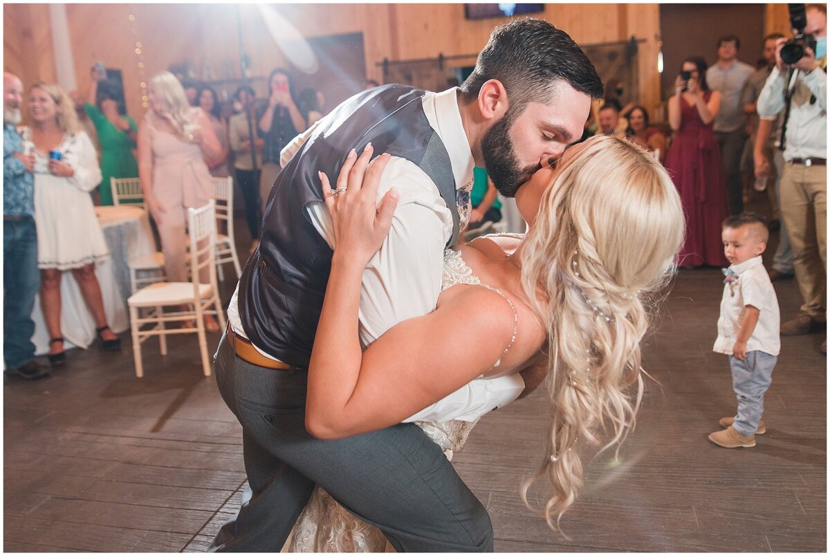 Bride and groom first dance in the barn at Oak Hills Reception and Event Center