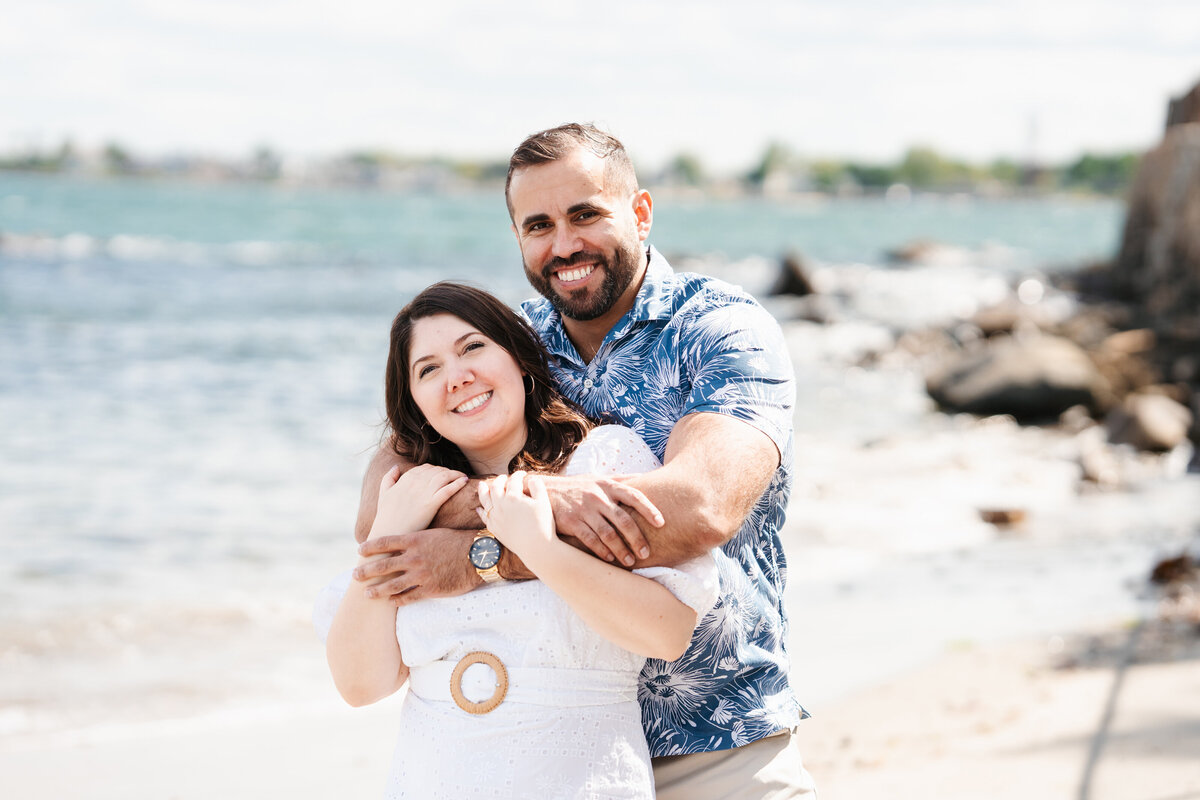 Natural light engagement portrait at Lynch Park’s rose garden in Beverly, Massachusetts