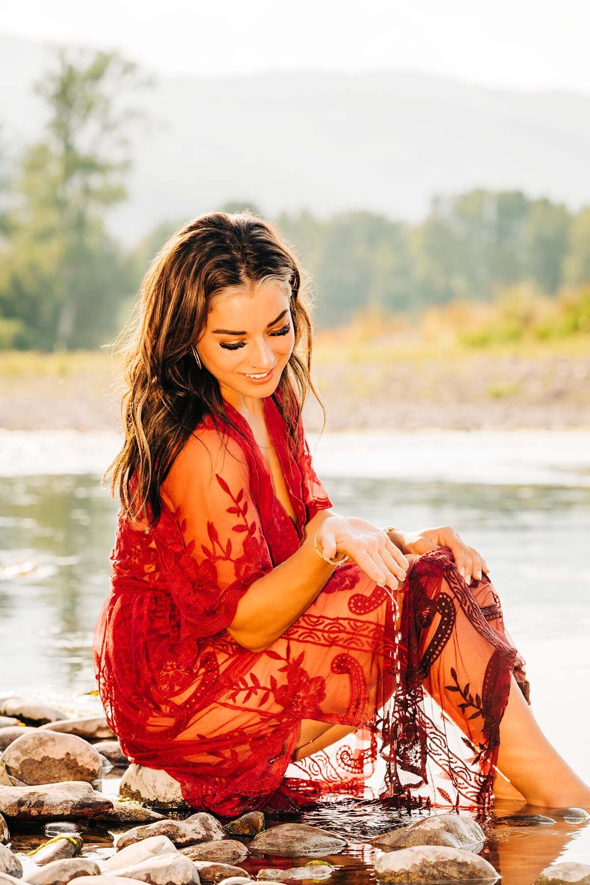 Missoula high school senior photo at Bitterroot River, Missoula