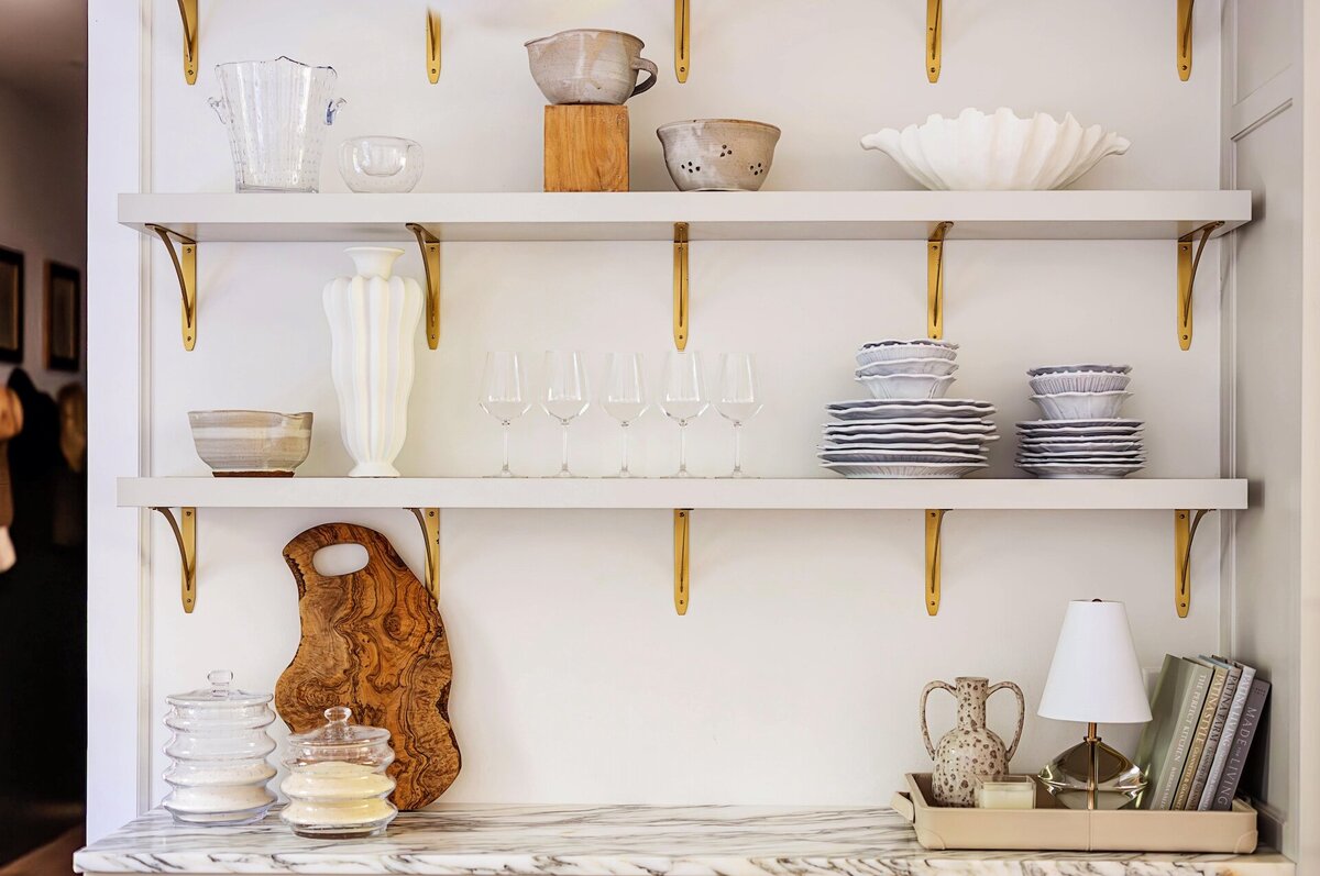 styled shelving in a kitchen