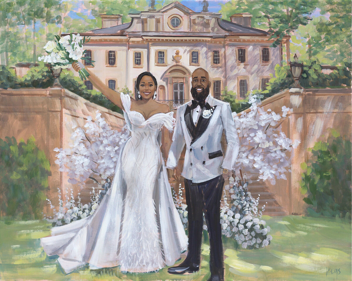 painting with bride and groom