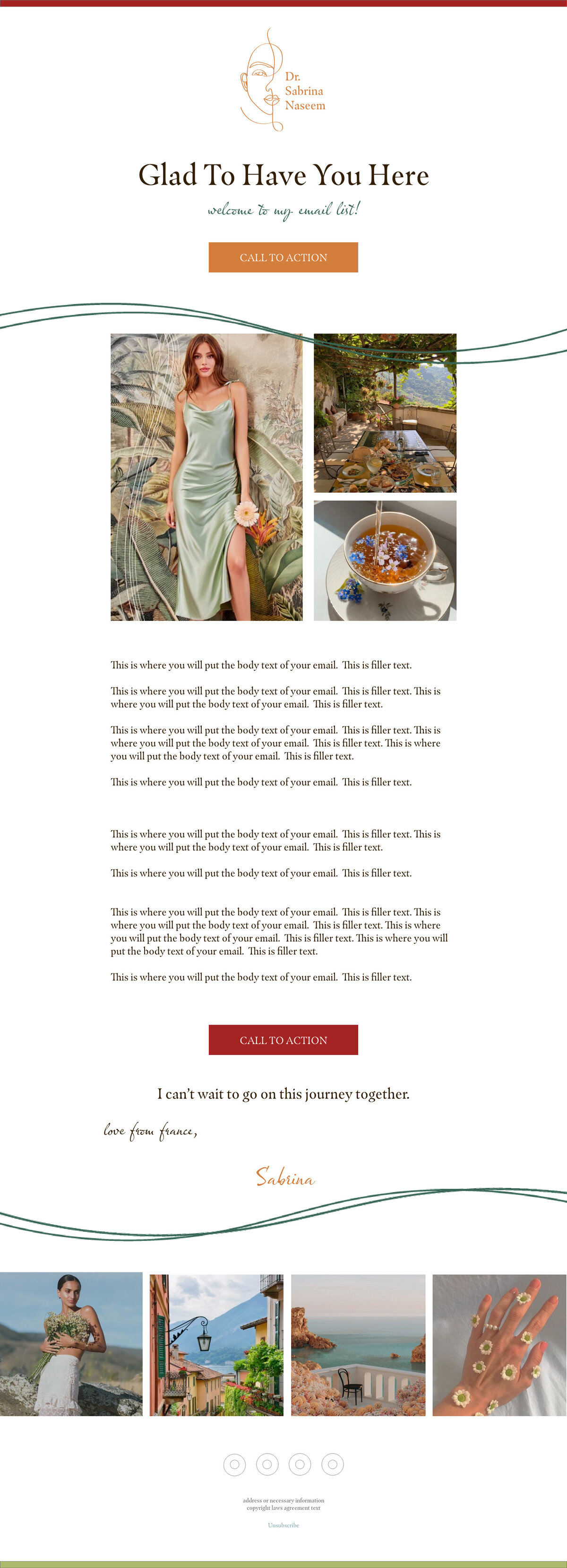 an email design with photos and text