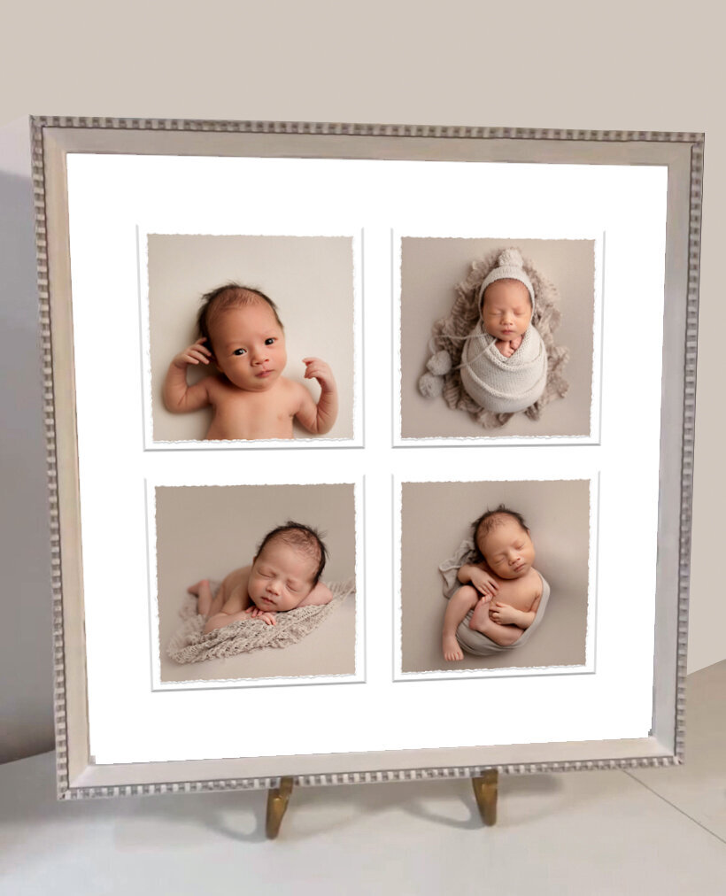 range County Newborn Photographer, Custom Baby Photography, Framed Deckled Collage, Newborn Portrait, Aliso Viejo Baby Photography Studio