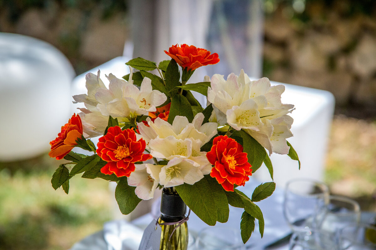 Paper flower table arrangement