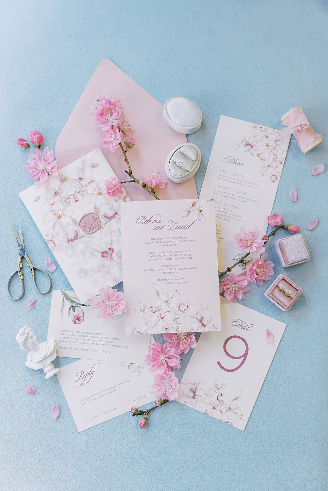 Cherry blossom pink wedding invitation 3