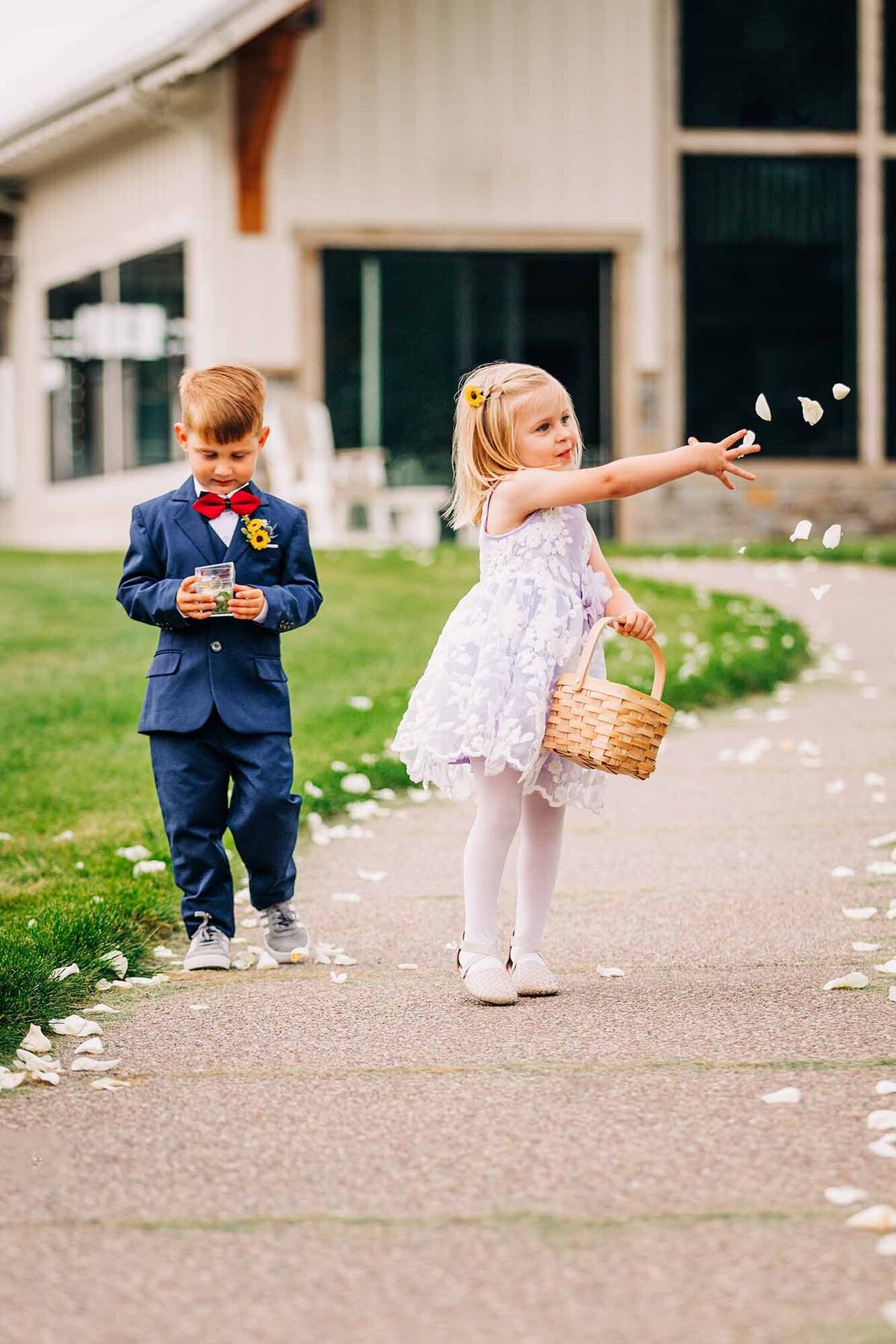 Flower girl and ring bearer walking down aisle, The Silver Knot, Ronan