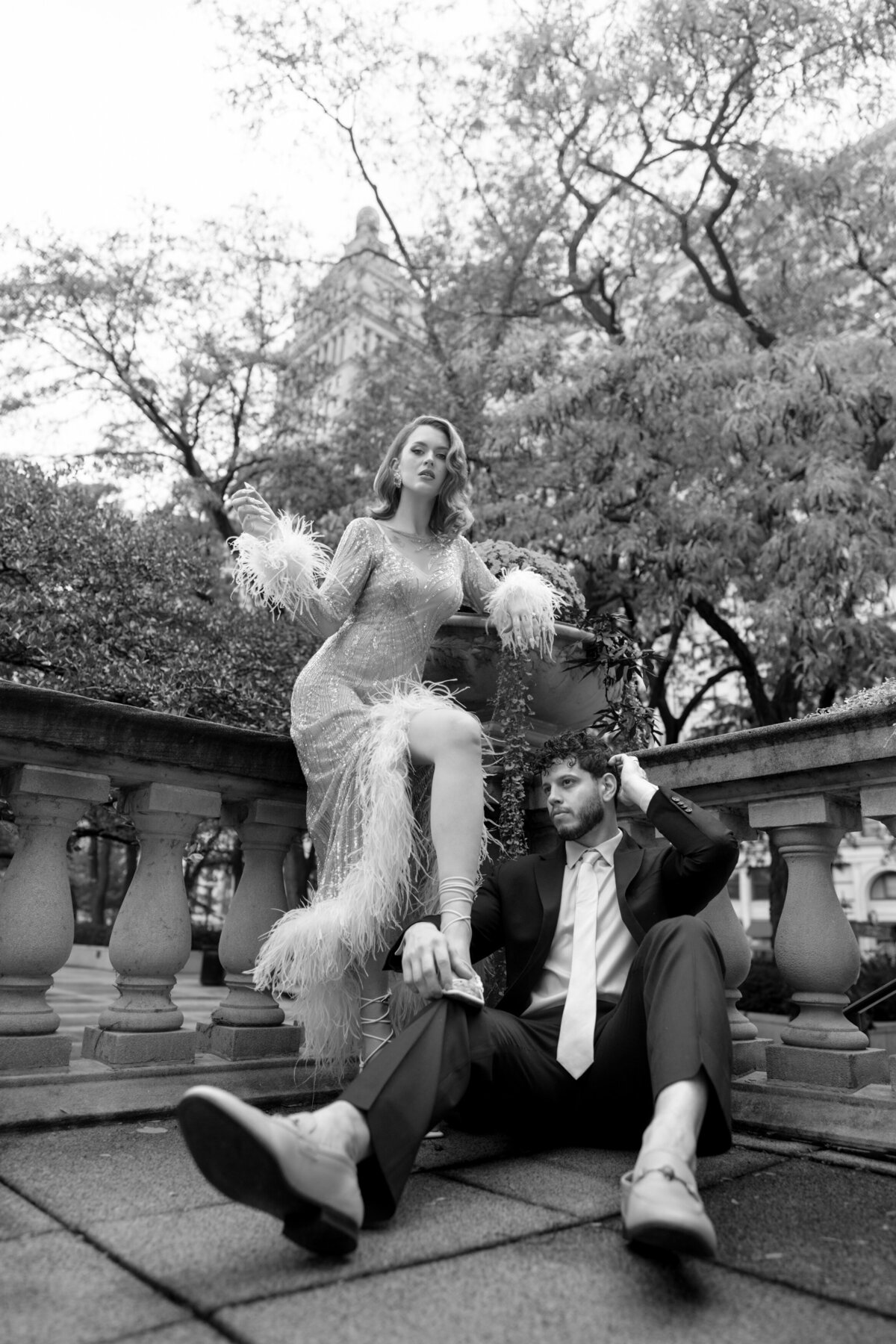 Berlez-Aspen-Avenue-Chicago-Wedding-Photographer-Glam-Atelier-Clair-De-Lune-Vintage-Bob-Mackie-Sheer-Beaded-Gown-Luxury-Engagement-Art-Institute-of-Chicago-South-Garden-36