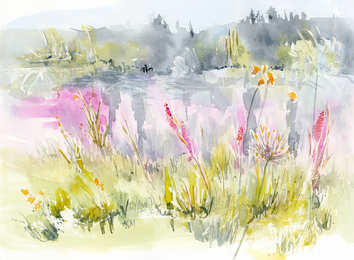 Driftwilde_watercolor_20220508_46_original_pink-pond-watercolor_original-artwork-waterbased-media_Anne-Cressey_A.-C._McGraw