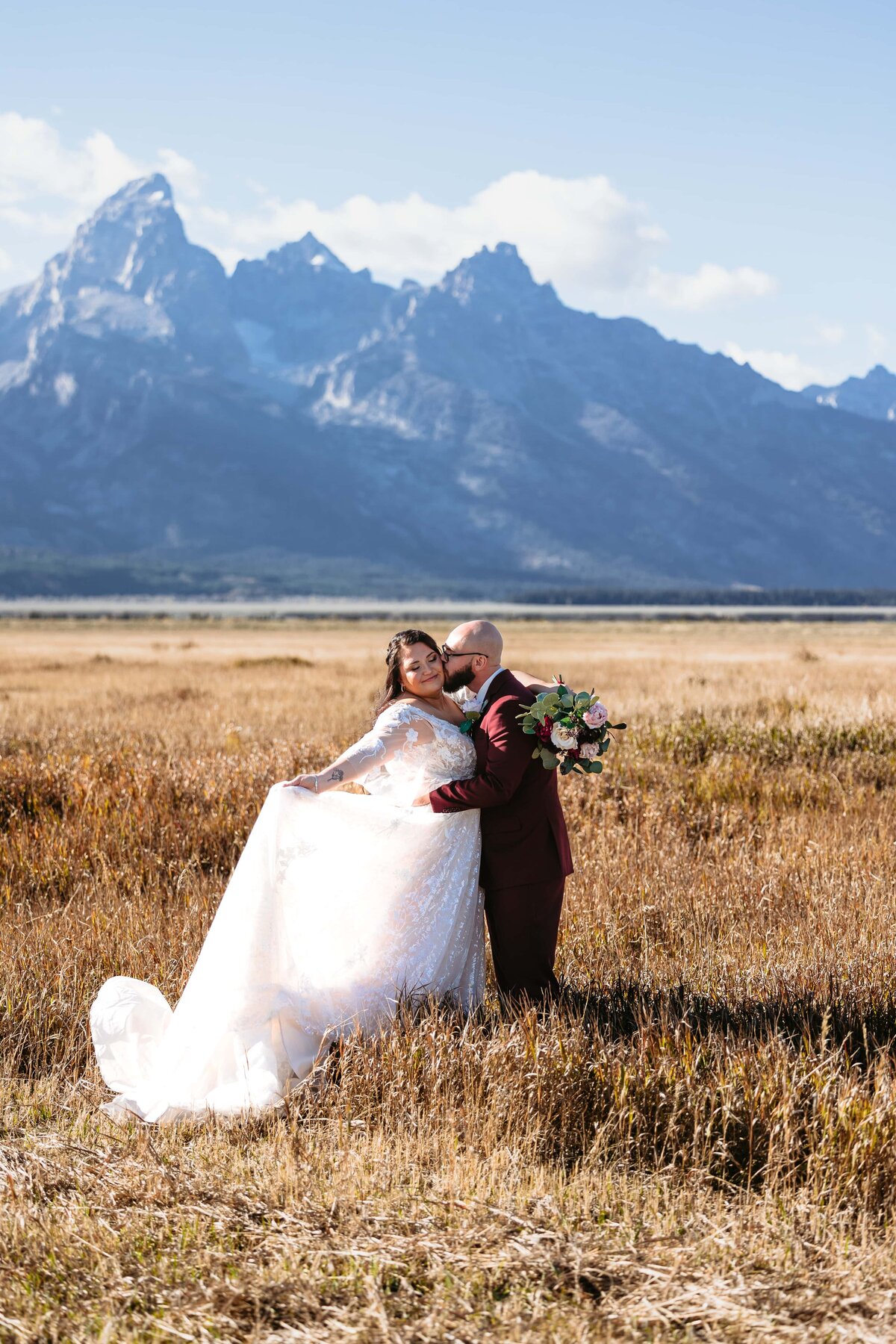 Bridal photos at Mormon Row in Grand Teton National Park