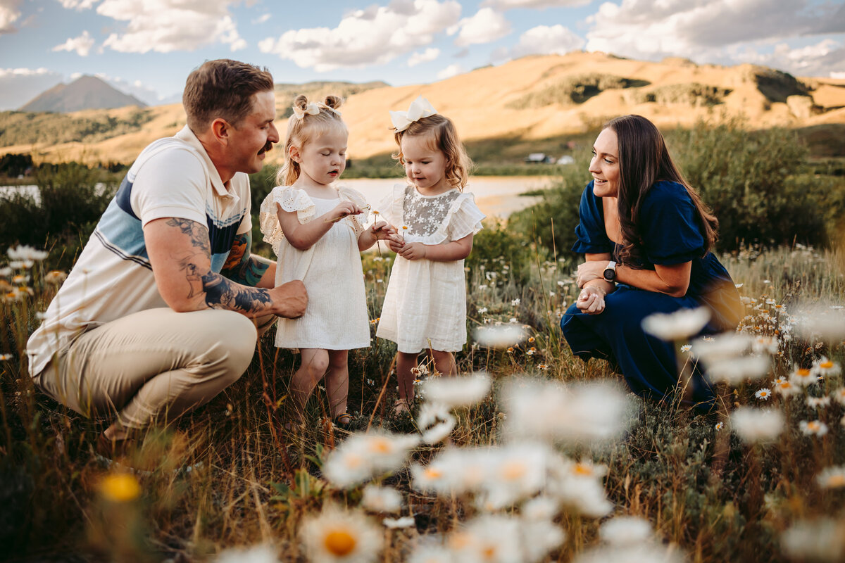 Outdoor family session in the wildflowers in Crested Butte.