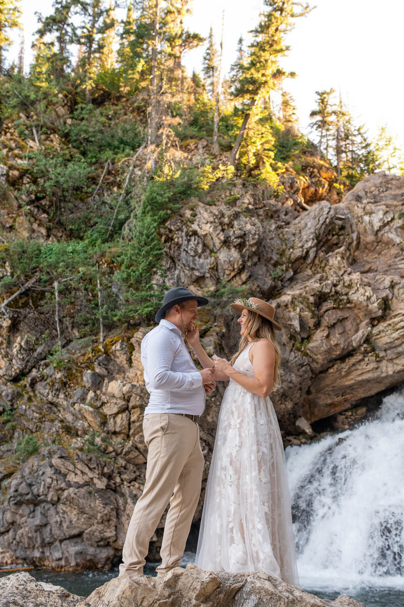 Indiana-elopement-packages-Bride-Groom-waterfall