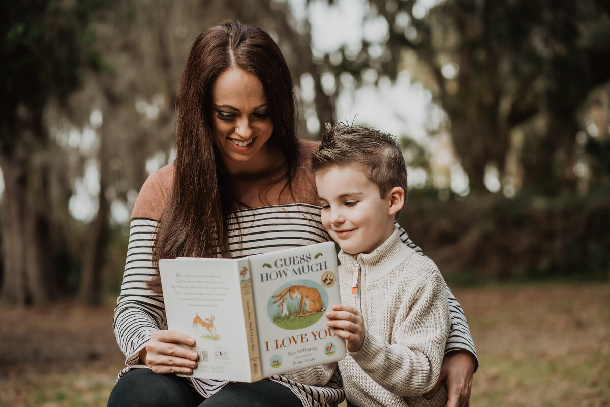 mom reading to son