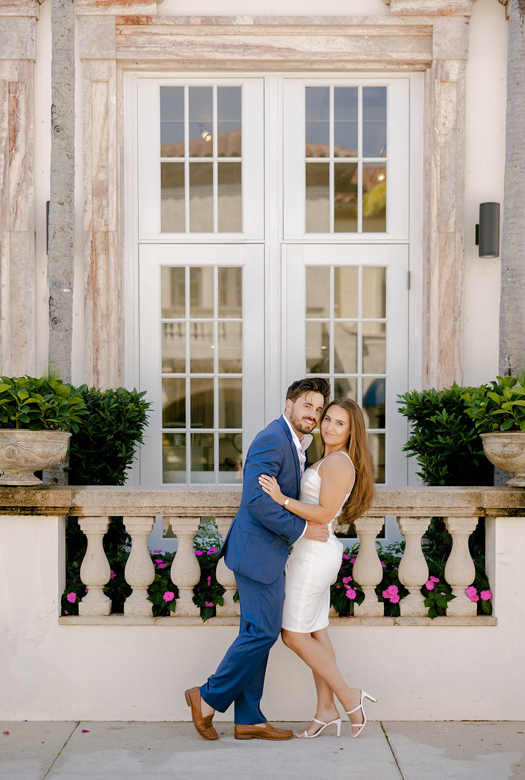 Romantic outdoor engagement portraits at Worth Avenue, Palm Beach, with Claudia Amalia Photography.