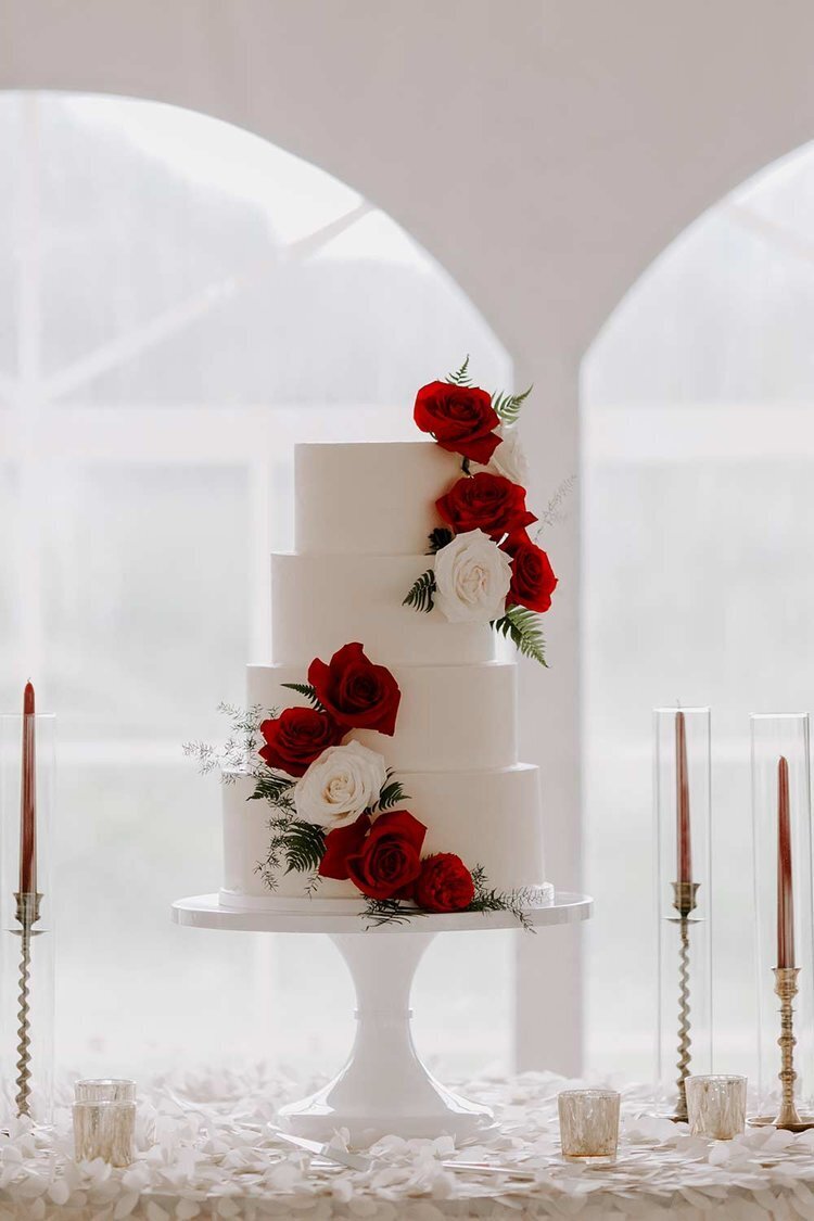 Custom Asian Fusion red and white wedding cake, Red Cliff Colorado