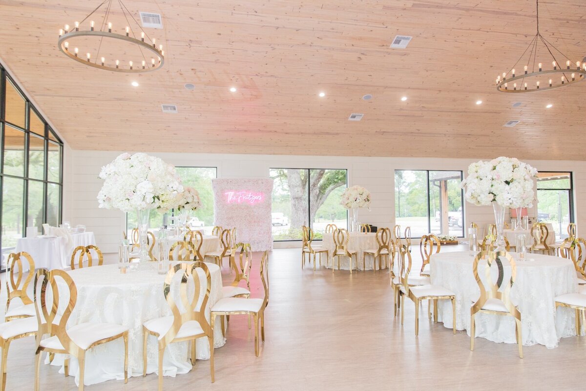 pink, gold, and white themed wedding reception