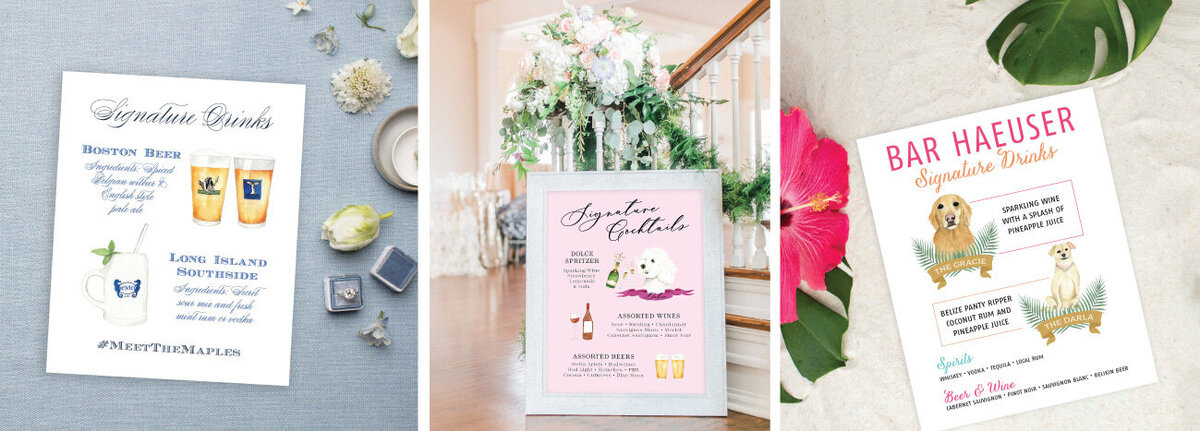 Watercolor Signature Cocktail Menu sign for wedding or party custom bar menu sign