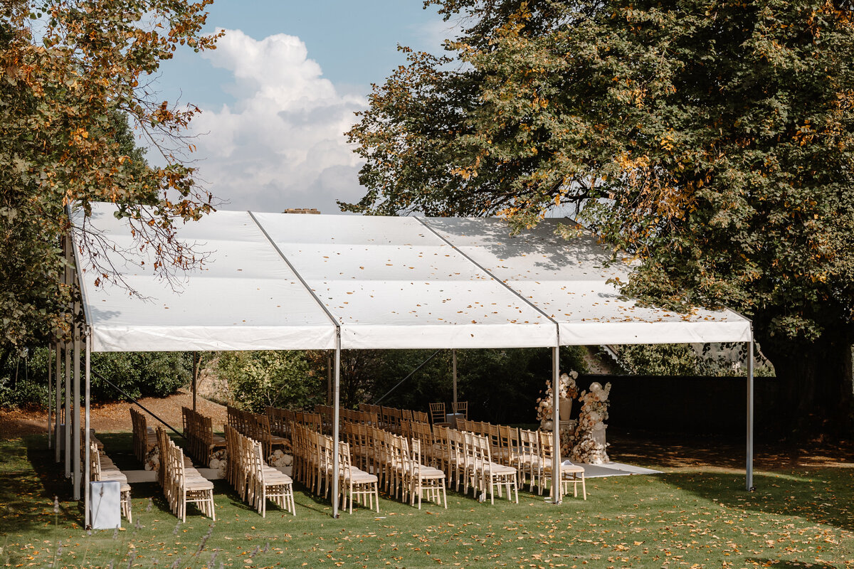 Hamswell House Wedding Photography - Outdoor Ceremony Awning Rain Option