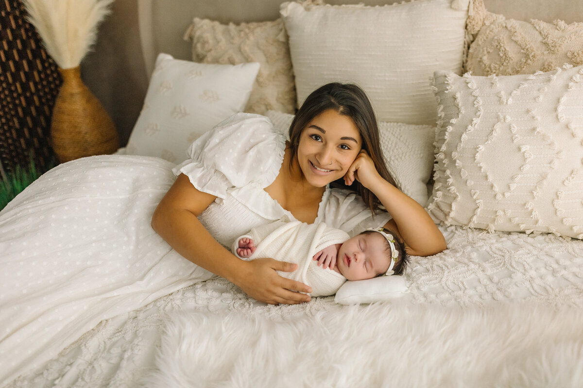 mom and baby girl at newborn studio Harrisonburg VA
